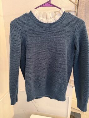 Ann Taylor Slate Blue Textured Crewneck Sweater